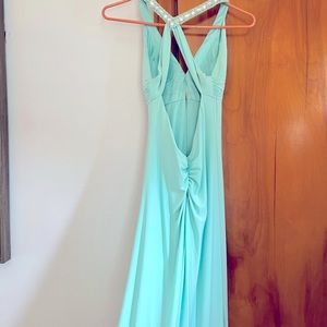Light blue, long formal/prom dress. Size 0. Worn once